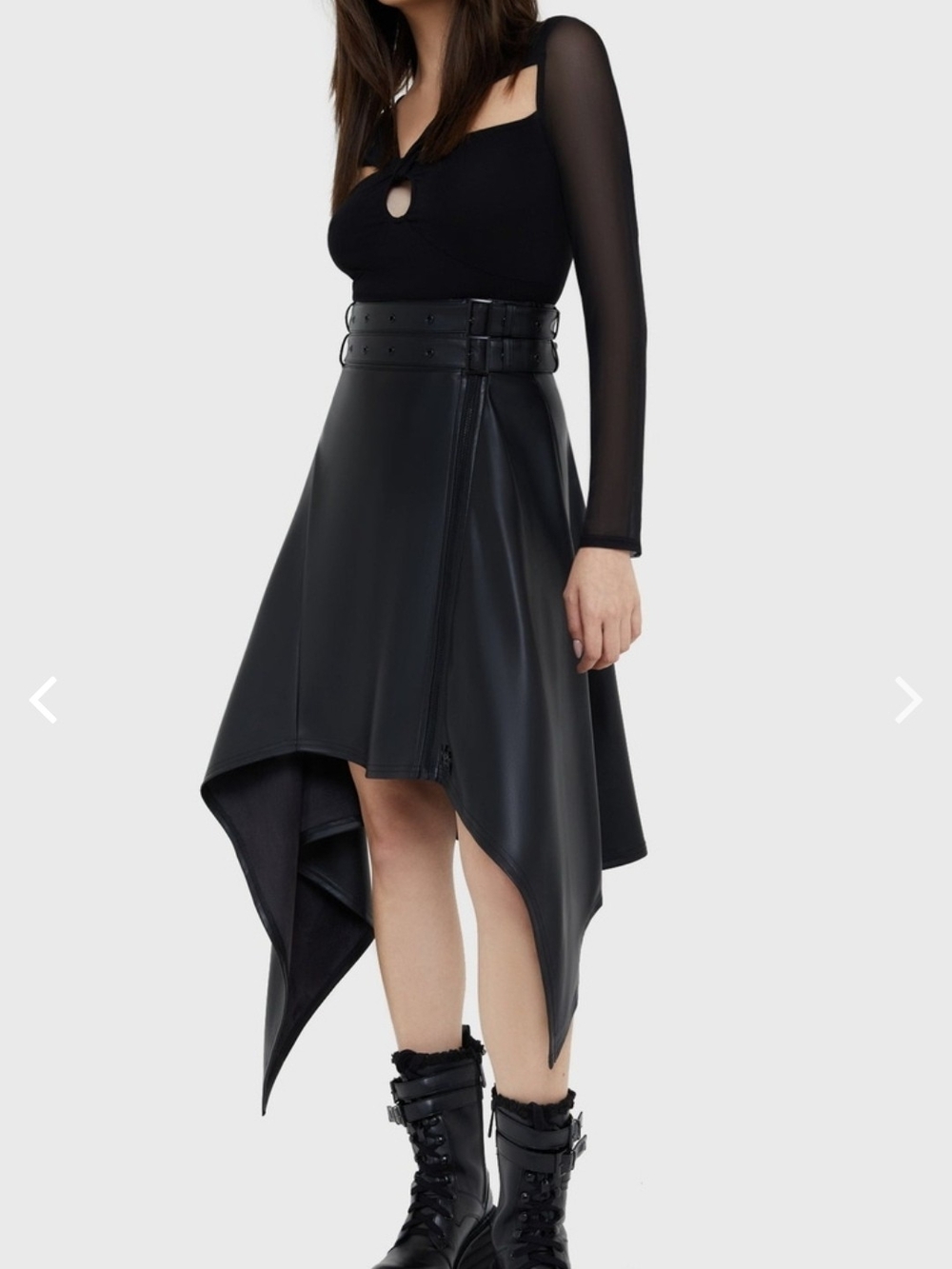 Killstar Black Asymmetrical Faux Leather Handkerchief Hem Skirt - Picture 4 of 7